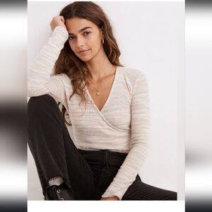 Madewell Cream Striped Long Sleeve Wrap Top Sz L New